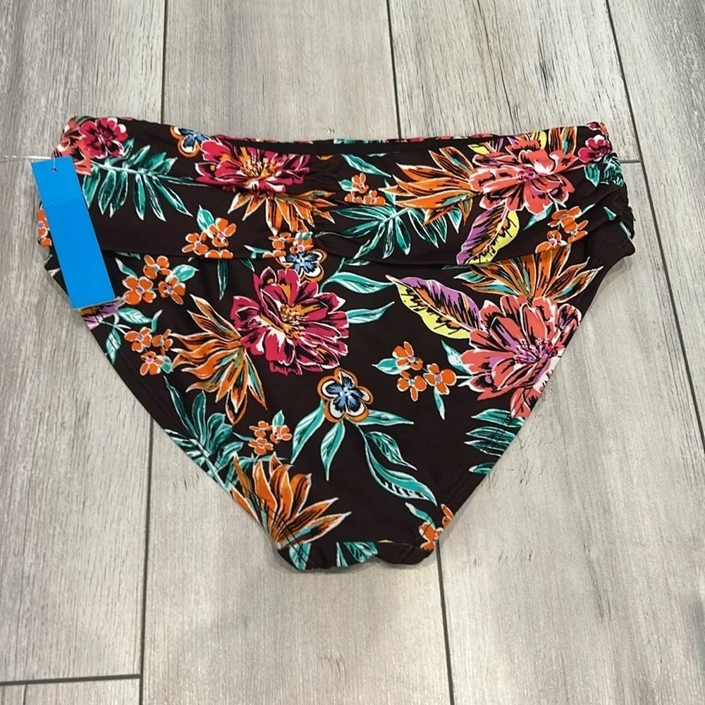 Into the Bleu Brown floral high waist swim bikini bottom